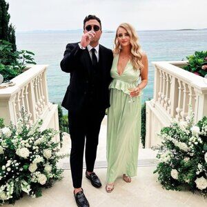 Boohoo sage satin ruffle bridesmaid maxi dress size 6